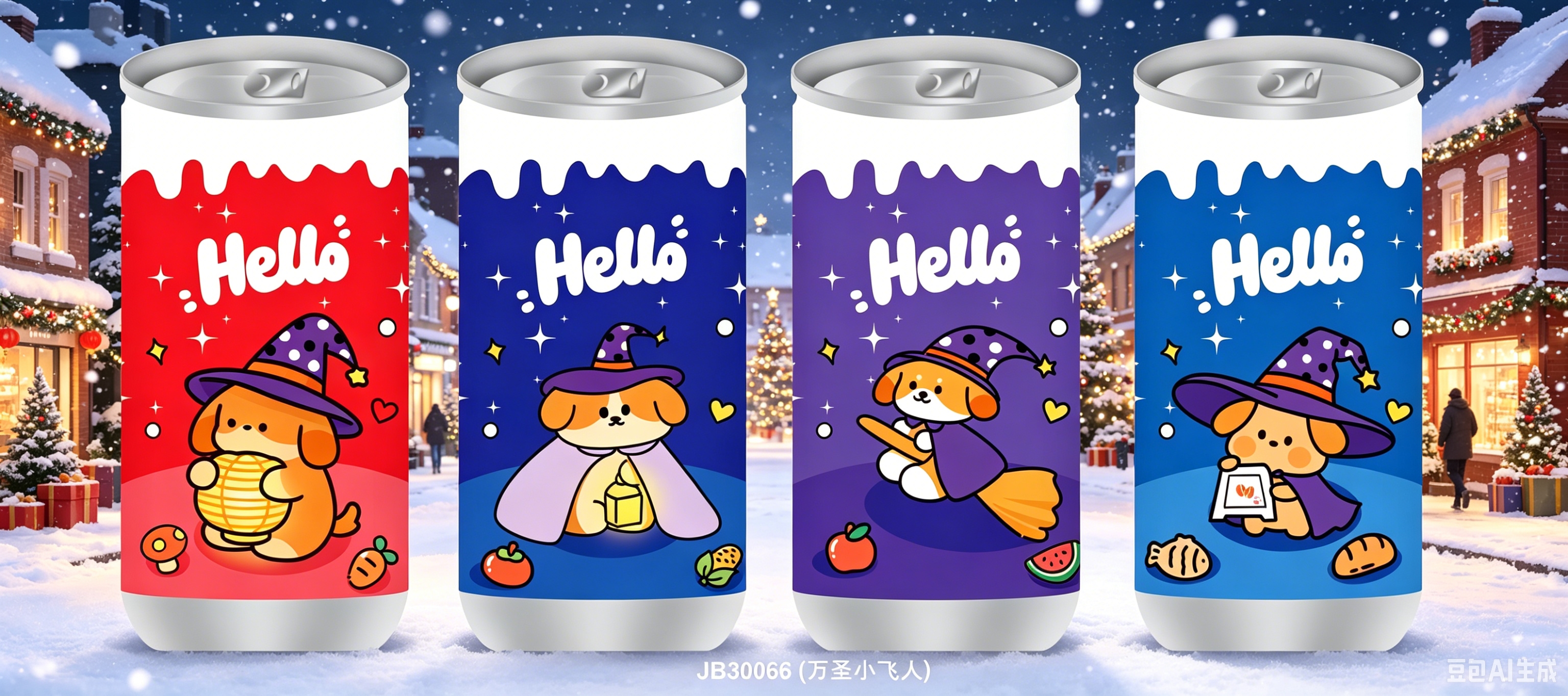 Red, blue, purple, light blue, Christmas hat, puppy, cola can, wet wipes