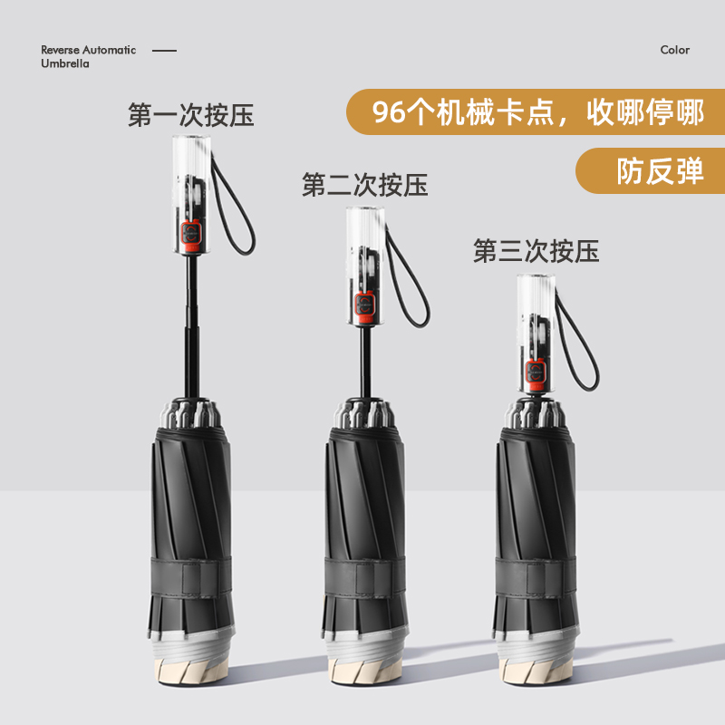Hengdun 10-bone thickened and thickened fully automatic reverse umbrella, one-click opening and closing, section retraction, anti-rebound, all-weather umbrella, black rubber sun protection and UV protection, night reflective strip, portable folding umbrella, wholesale and customization supported details Picture