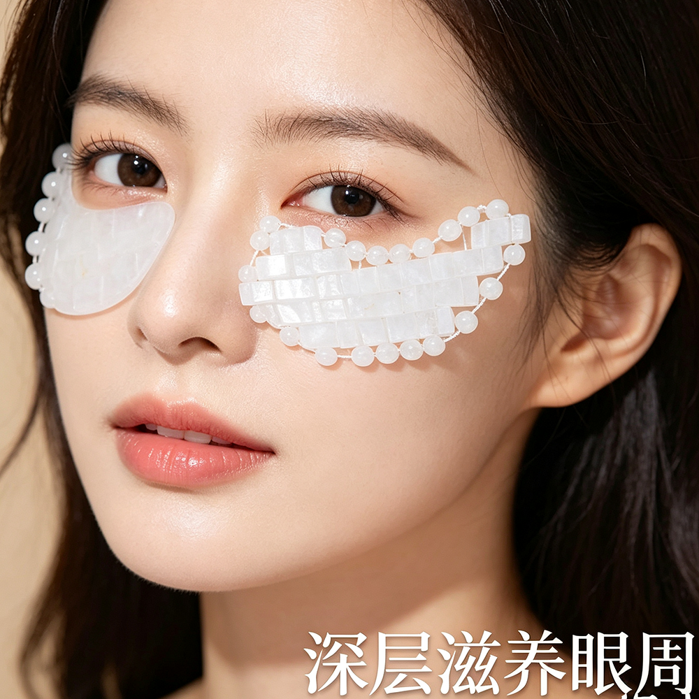 跨境天然白水晶玉石眼罩眼帘手工编织面部眼部SPA养生冰敷眼周