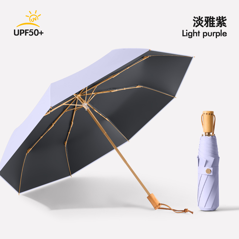 Evershield champagne golden skeleton paraguas soleado con mango de madera de vinilo mano abierta paraguas solar UPF50 + protección uv sol y lluvia paraguas plegable de doble uso 40℃ sol no negro paraguas portátil logotipo personalizado disponible Specification image