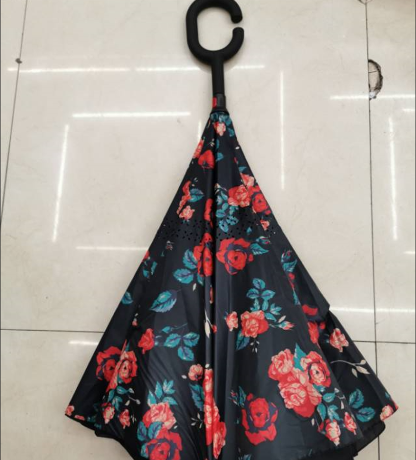 恒盾黑色花卉图案折叠雨伞太阳伞