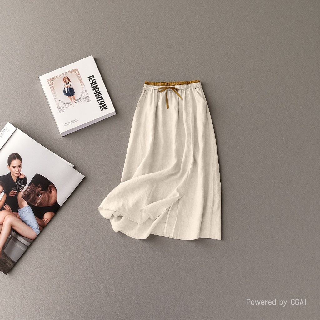 New cotton and linen mid-length women's skirt, loose and retro summer, high-waisted linen long skirt, artistic and casual. 101035665 Application Scenario