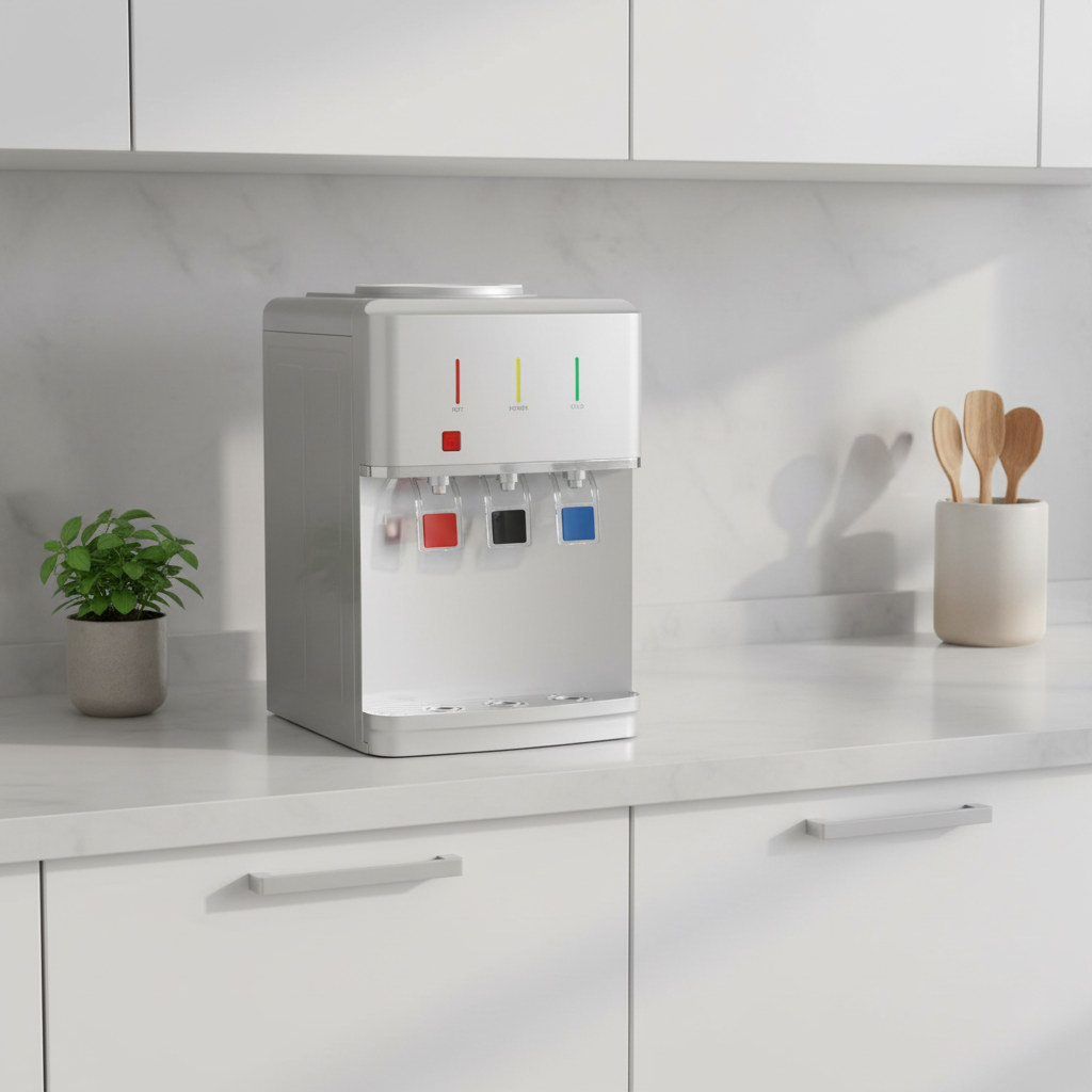 El dispensador de agua MR.ENZO ofrece una selección de temperatura del agua fría y caliente de tres niveles, conveniente y seguro para el hogar y la oficina Specification image