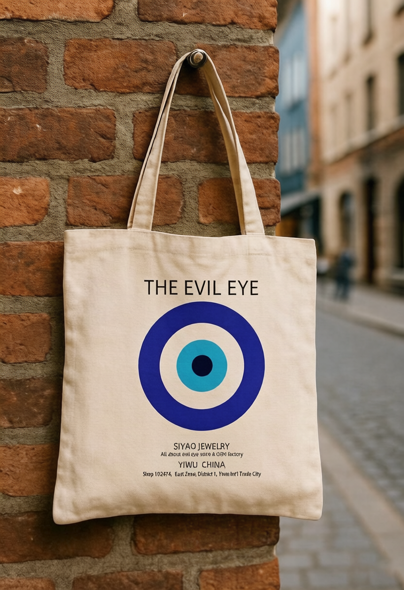 SIYAO Accessories Devil's Eye Blue Eye Canvas Bag Beach Bag Greek Element Custom Style Evil Eye Peripheral available in stock for customization SiYAO details Picture