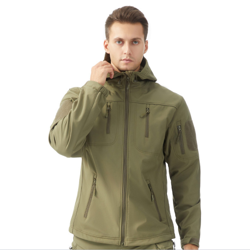 Polyester soft shell outdoor windproof jacket, camouflage suit, cycling and mountaineering warm coat, windproof down jacket, jacket Specification image