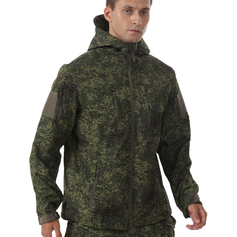 Polyester soft shell outdoor windproof jacket, camouflage suit, cycling and mountaineering warm coat, windproof down jacket, jacket Item Picture