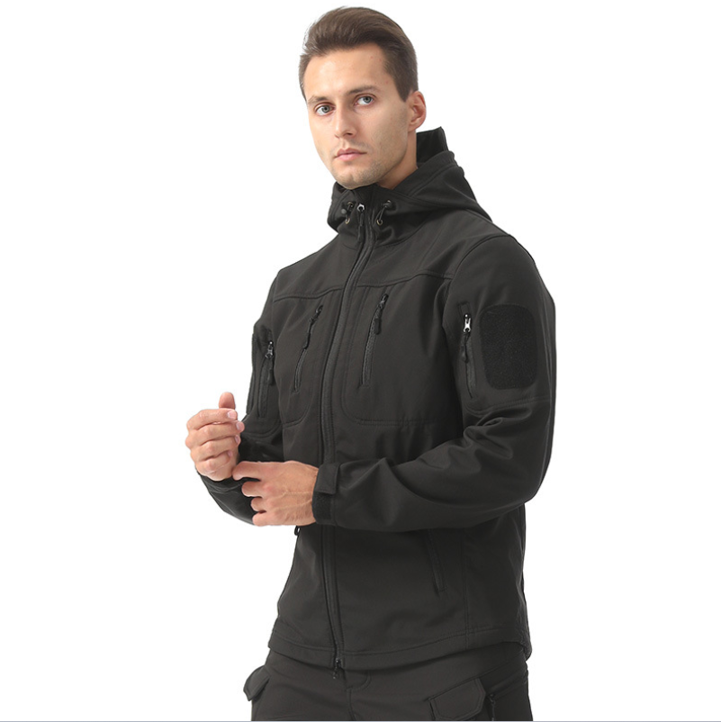 Polyester soft shell outdoor windproof jacket, camouflage suit, cycling and mountaineering warm coat, windproof down jacket, jacket details Picture