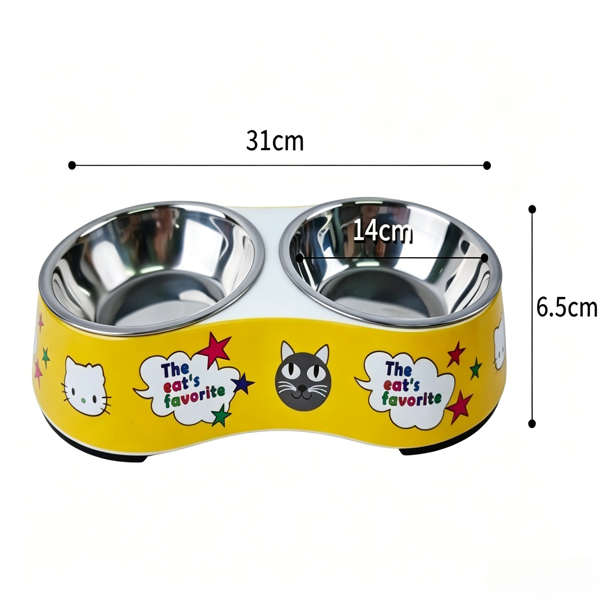 Cross-border melamine pet bowls, food-grade solid color cat and dog bowls, pet food utensils, large-diameter stainless steel cat bowls, single bowls, double bowls Item Picture