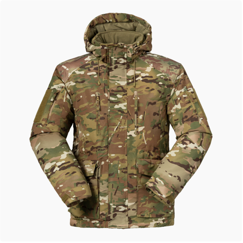 Fronter Winter mid-length 4.0 heavy-duty cotton-padded jacket, water-repellent, cold-proof, windproof and warm top, camouflage hooded cotton-padded jacket