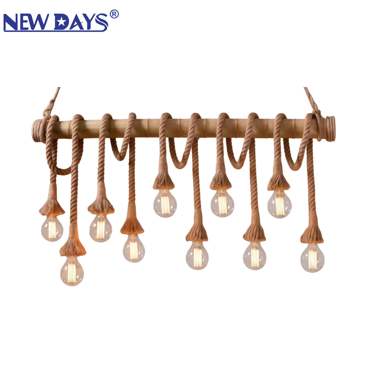 NEWDAYS brand cross-border new products: led retro industrial style hemp rope bamboo tube chandelier, ironwork hood bar table lamp, creative decorative lighting atmosphere lamp, small chandelier lamp, lighting art lamp, Nordic style Item Picture