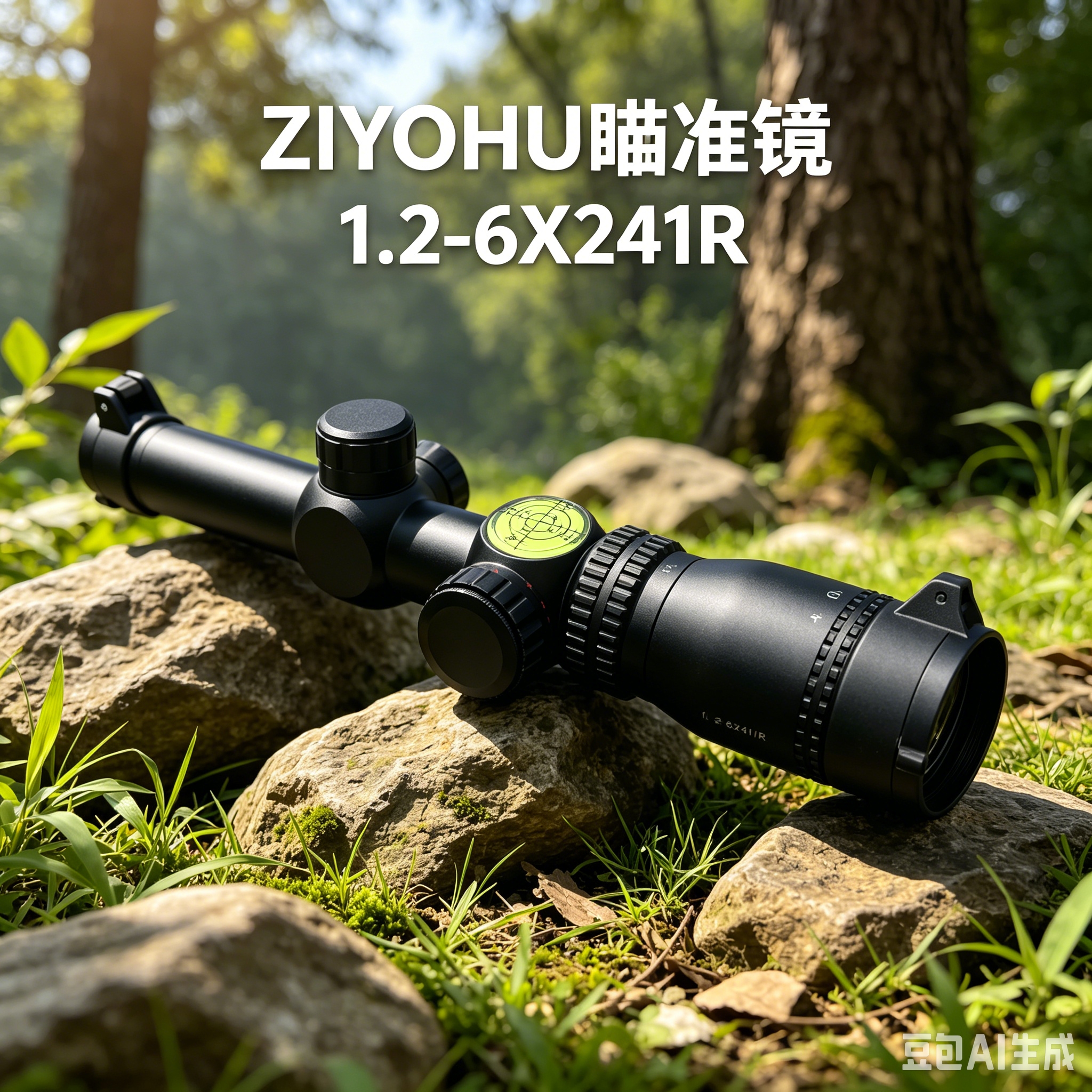 黑色瞄准镜雨布岩石草地场景防护罩