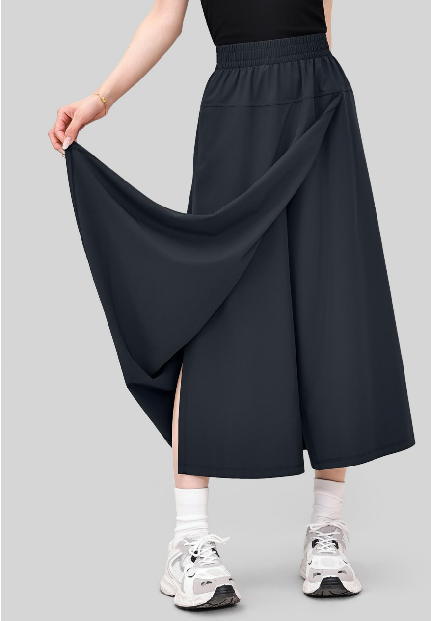 Black high-waisted wide-leg pants for women, satin JK tight-fitting short skirt for women, culottes