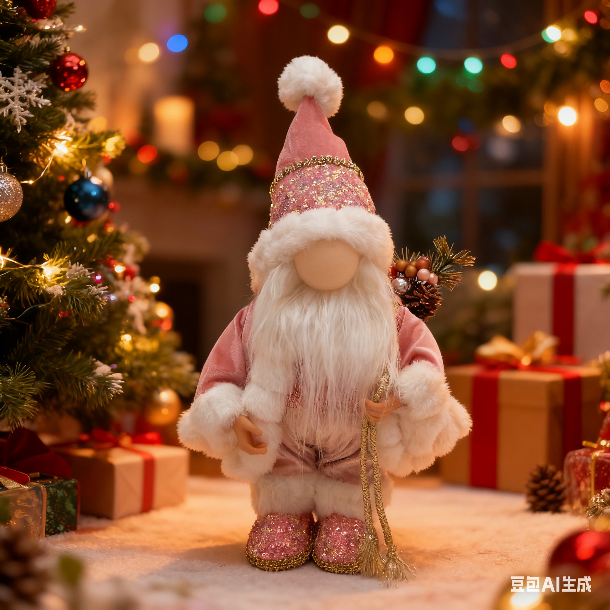 Pink sequined Christmas dwarf, Christmas goblin, Santa Claus doll details Picture