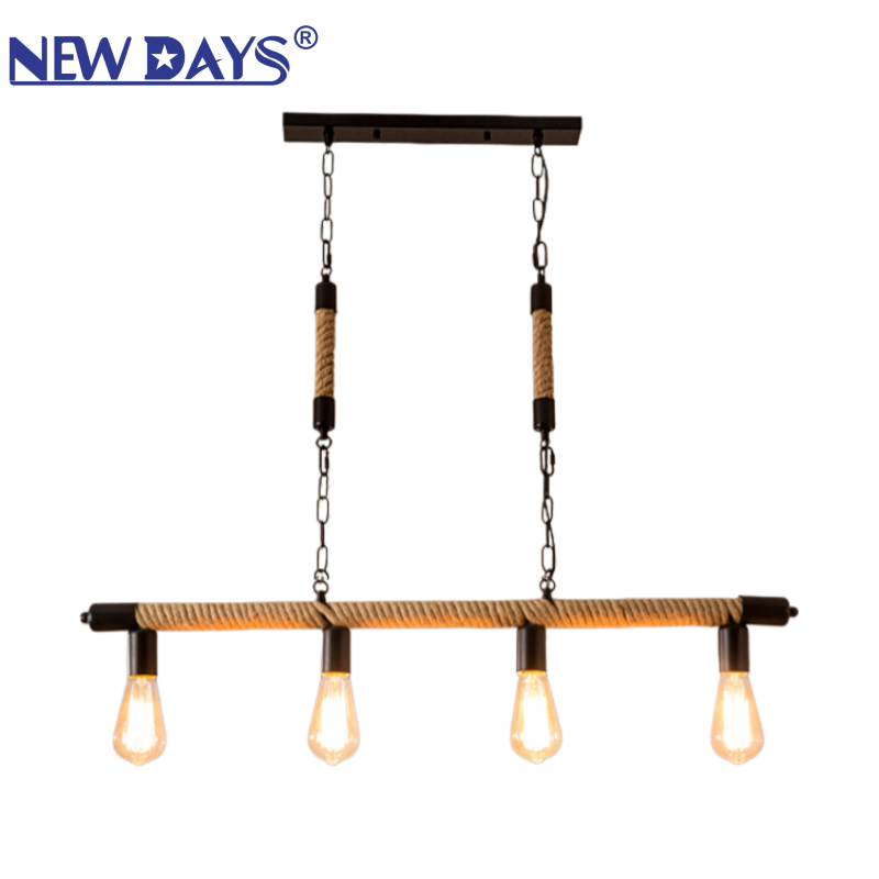 NEWDAYS brand cross-border new products: led retro industrial style rope pendant lamp, ironwork hood bar table lamp, straight tube 4-head decorative lighting, ambient lighting, small pendant lamp, lighting art lamp, Nordic style