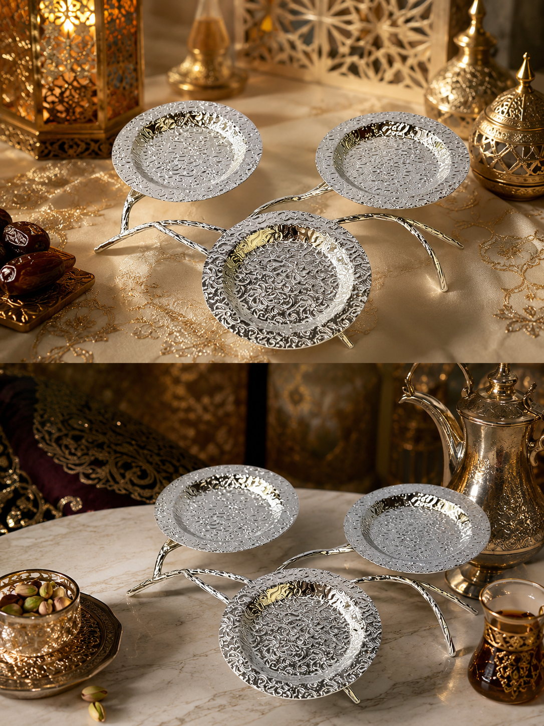 SANCAI Middle East Ramadan Silver branched double-plate Bracket Decorative Tray Gift Box Coaster Plates152413497 details Picture