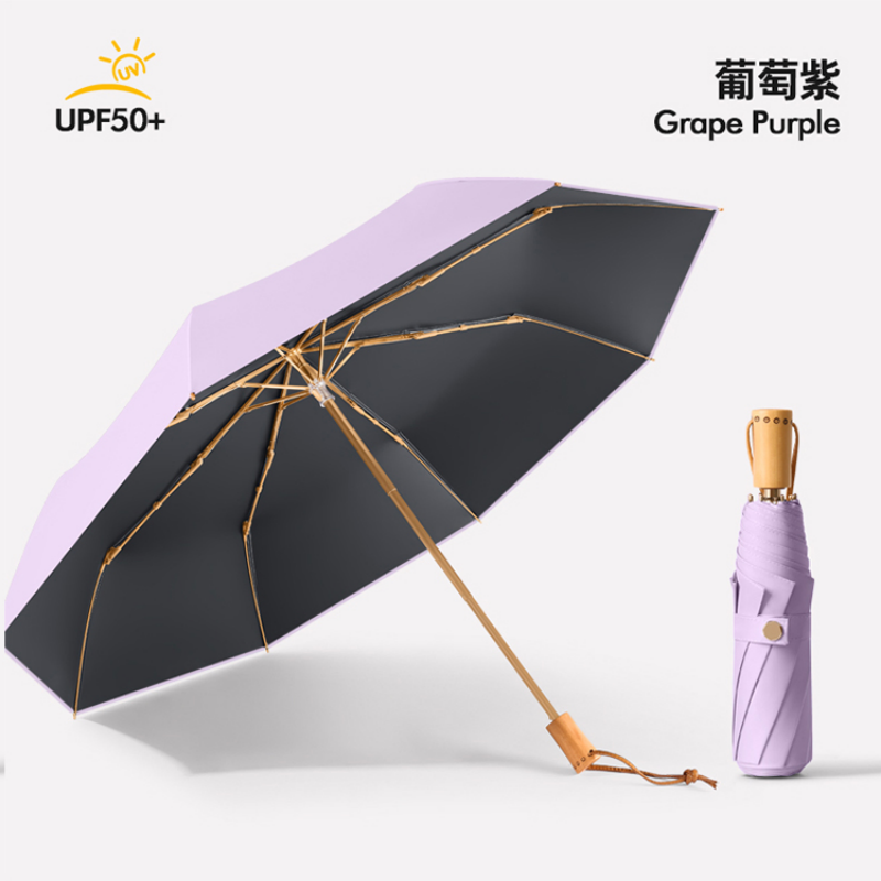 Hengdun 8-bone golden reinforced umbrella frame sun protection and shade Umbrella UPF50 + black rubber full shading and UV-blocking, wooden handle folding umbrella, portable and compact for women, commuting sun umbrella, wind-resistant and durable Application Scenario