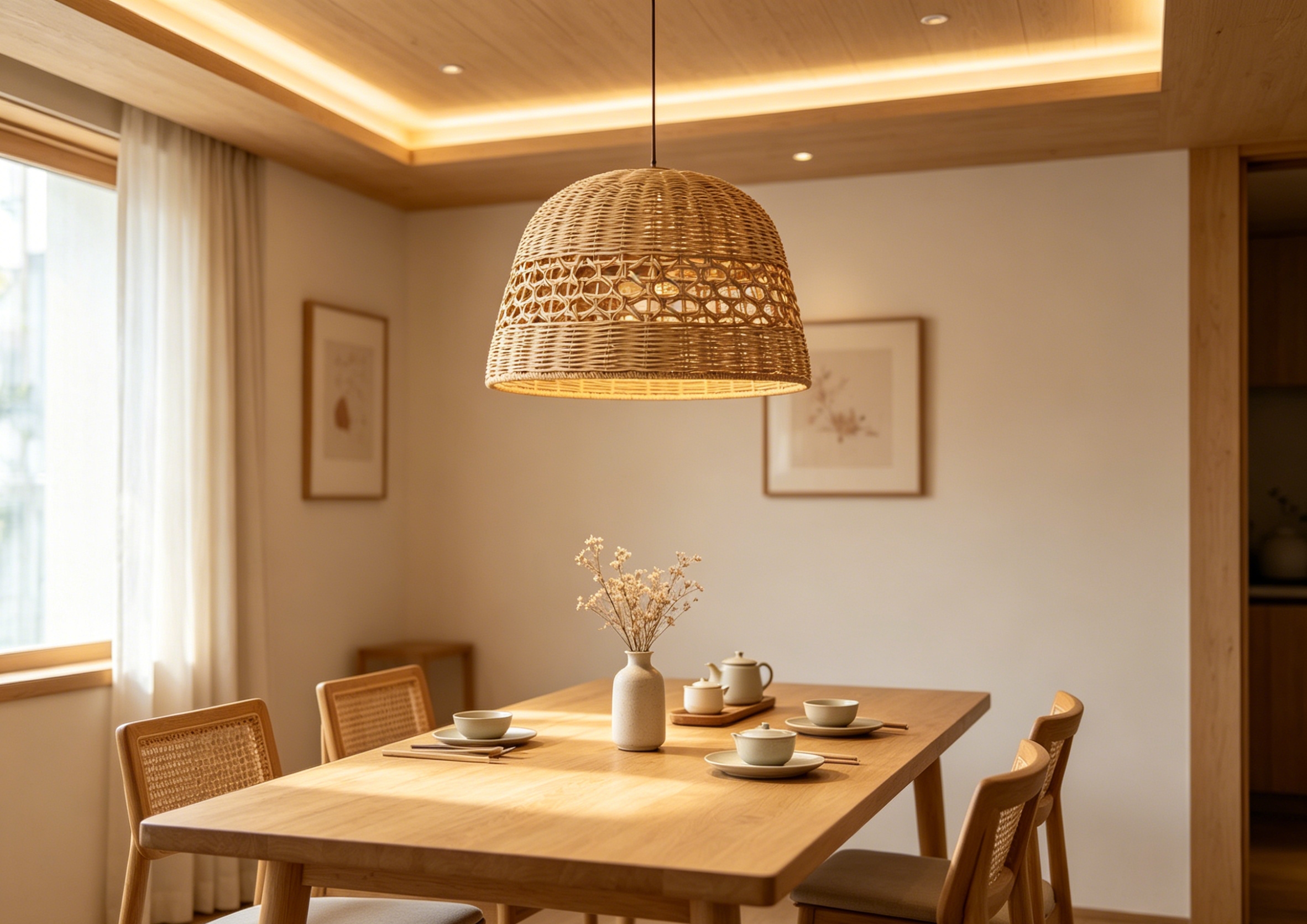 Light brown natural white rattan woven Mid-Autumn Festival lantern lampshades, study and bedroom chandelier lampshades, dining room retro-style decorative lampshades, homestay decorative lampshades, country-themed dining room lampshades Specification image