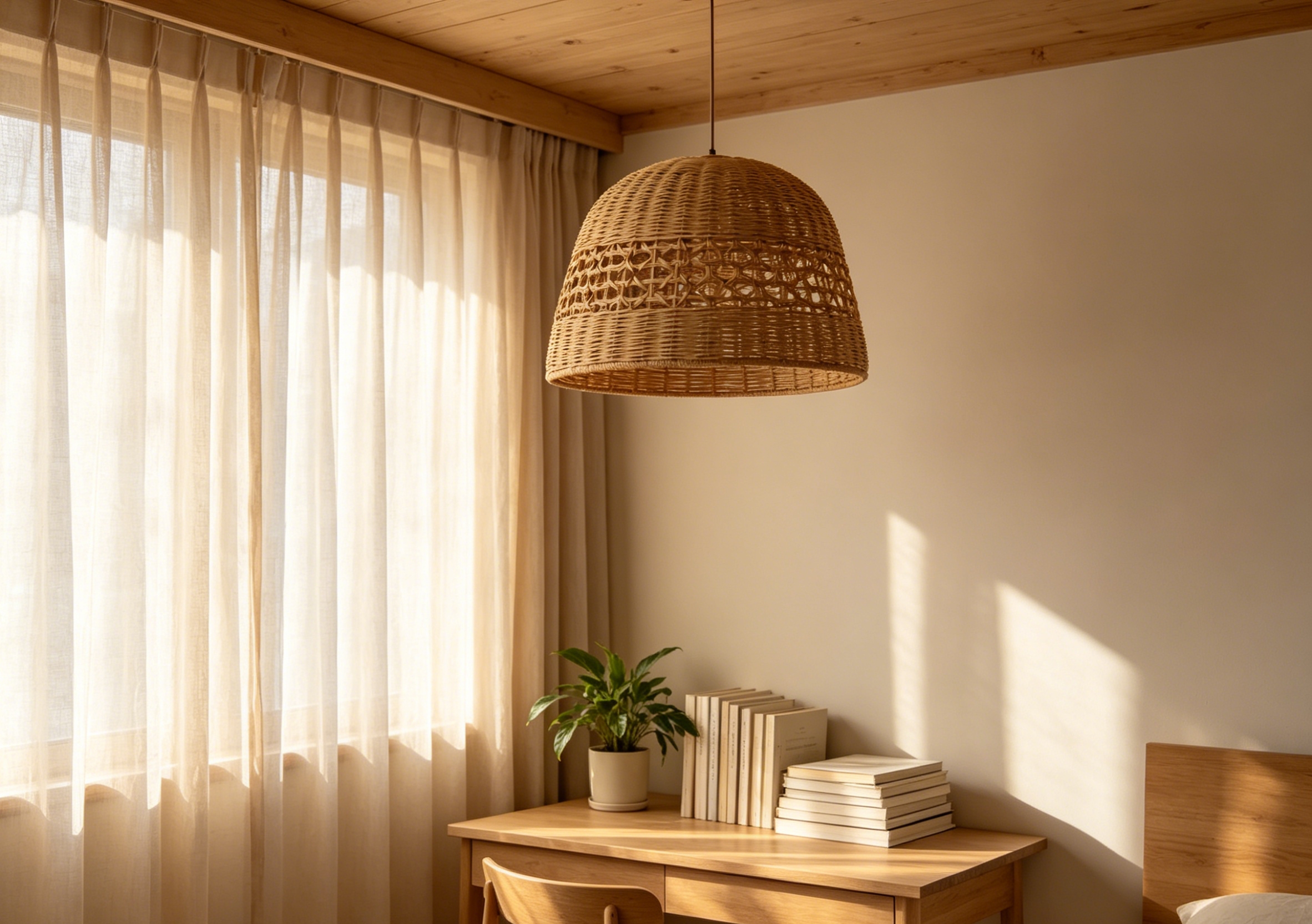 Light brown natural white rattan woven Mid-Autumn Festival lantern lampshades, study and bedroom chandelier lampshades, dining room retro-style decorative lampshades, homestay decorative lampshades, country-themed dining room lampshades Application Scenario