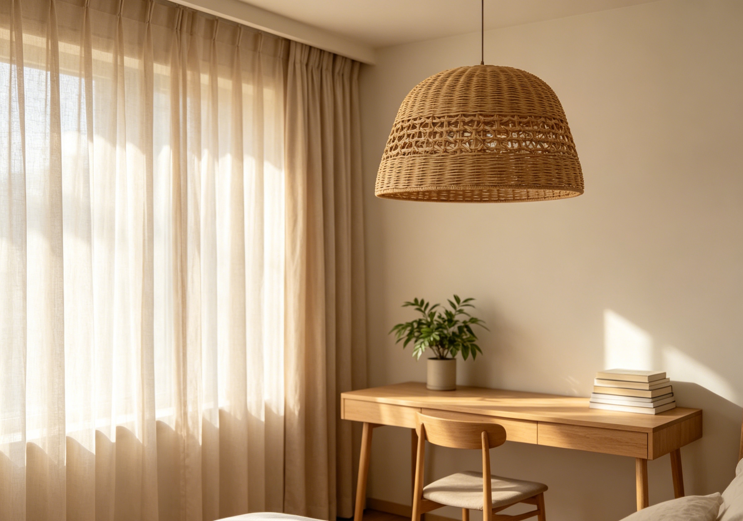 Light brown natural white rattan woven Mid-Autumn Festival lantern lampshades, study and bedroom chandelier lampshades, dining room retro-style decorative lampshades, homestay decorative lampshades, country-themed dining room lampshades details Picture