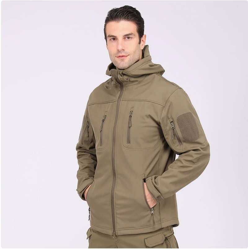 Soft-shell outdoor sports windbreakers, men's camouflage uniforms, cycling and mountaineering warm jackets, ski suits, single-sided fleece cotton jackets Specification image