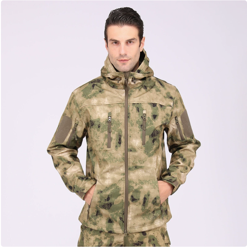 Soft-shell outdoor sports windbreakers, men's camouflage uniforms, cycling and mountaineering warm jackets, ski suits, single-sided fleece cotton jackets details Picture