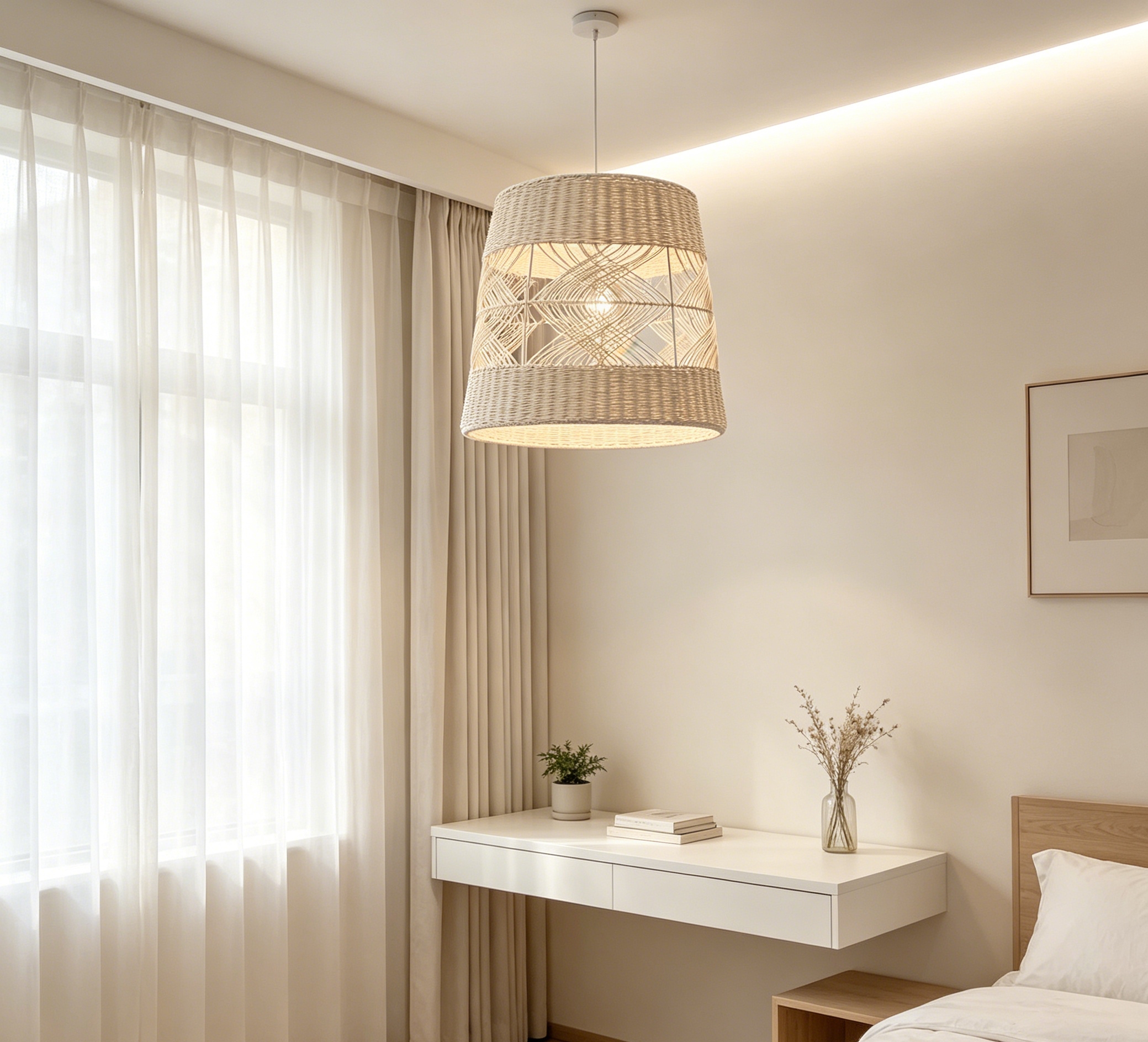 White natural white vine closely woven Mid-Autumn Festival lantern lampshade, living room chandelier lampshade, dining room retro-style decorative lampshade, homestay decorative lampshade, European-style dining room lampshade, large round lampshade Application Scenario