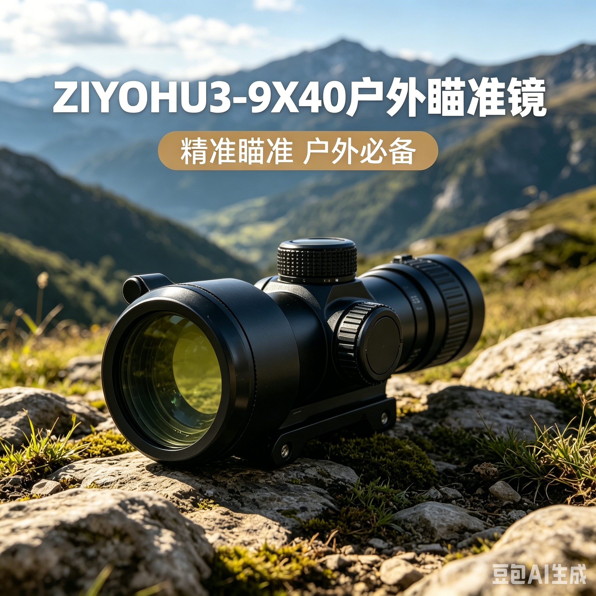 弓箭儿童户外黑色瞄准镜岩石草地拍摄山景