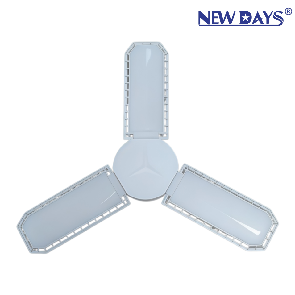 NEWDAYS品牌跨境新品LED灯泡叶子灯，金刚奔驰三叶护眼无闪频折叠灯，螺E27口节能高亮照明灯灯炮叶子灯球泡图