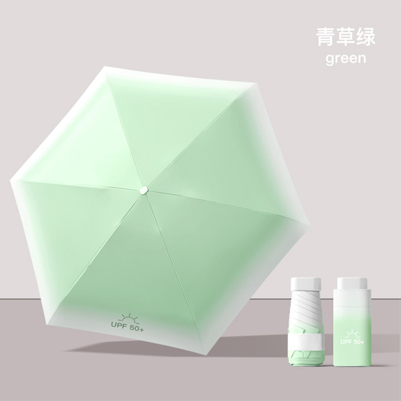 Hengdun ultra-light Mini Gradient five-fold Umbrella, 6-bone reinforced fiberglass umbrella bone portable capsule umbrella UPF50 +, strong UV blocking, full shading sun protection umbrella, high appearance level for girls, portable sun protection umbrella for going out
