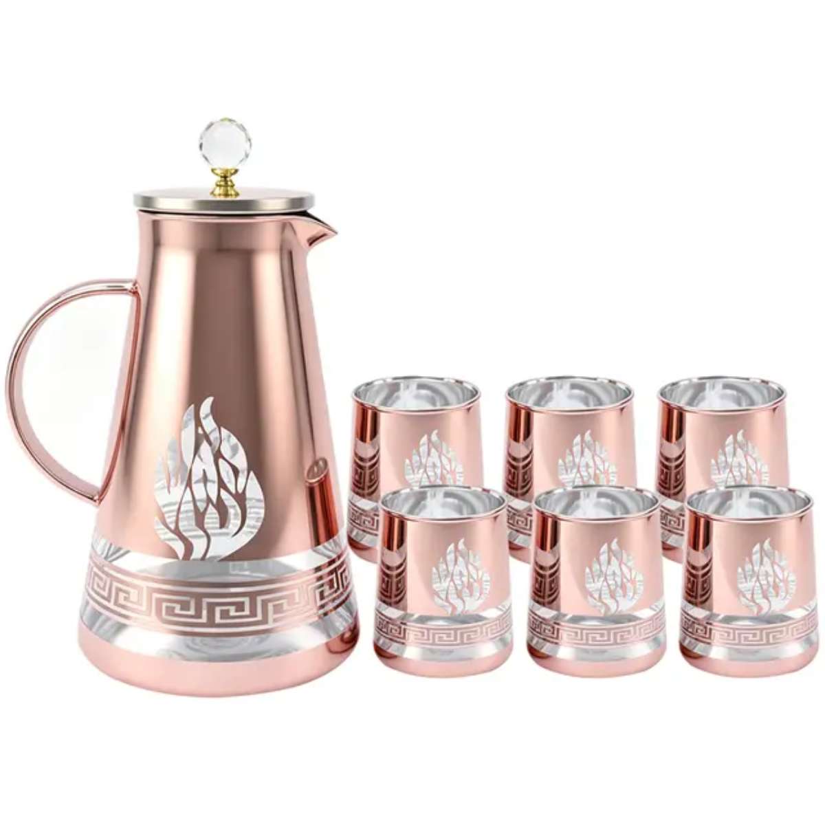 Ramadan tea cup set, Arab-style glass tea cup and pot set, custom glass water bottle set for festival home and restaurant, rose gold