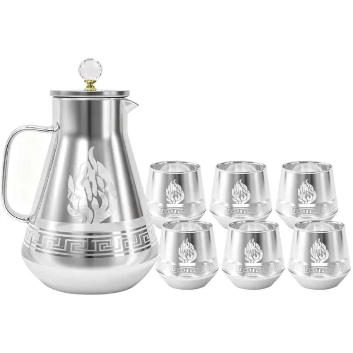Ramadan tea cup set, Arab-style glass tea cup and pot set, custom glass water bottle set for festival home and restaurant, silver-plated