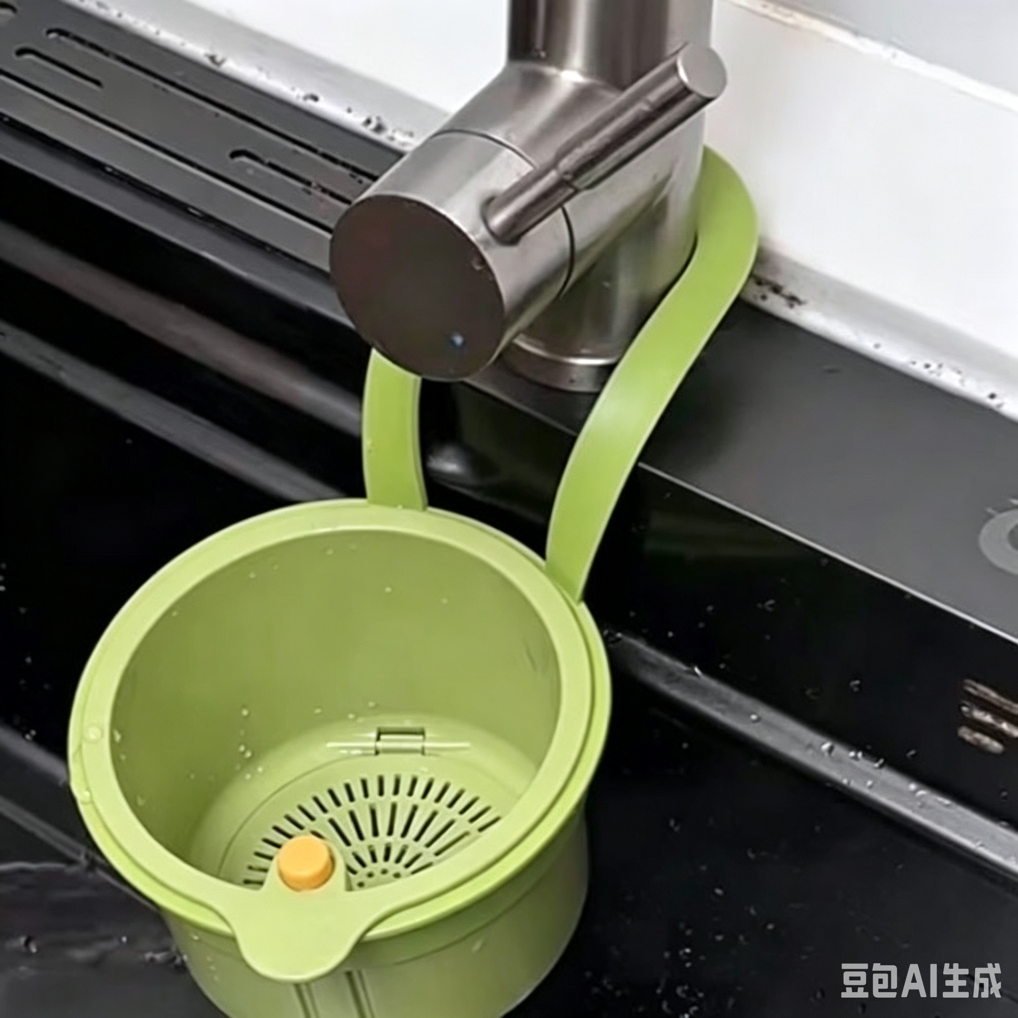 Muji colorful plastic-edge stainless steel draining basket, green hanging sink draining basket, colorful plastic-steel multi-purpose basin, silicone dish rack details Picture