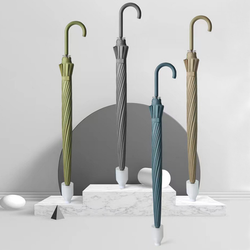 Hengdun waterproof case model sixteen-bone long handle straight pole umbrella, larger double umbrella surface, thickened fiberglass ribs, won't flip in strong wind, retro leather curved hook umbrella, simple solid color, business commuting, home use, special sunshade for heavy rain