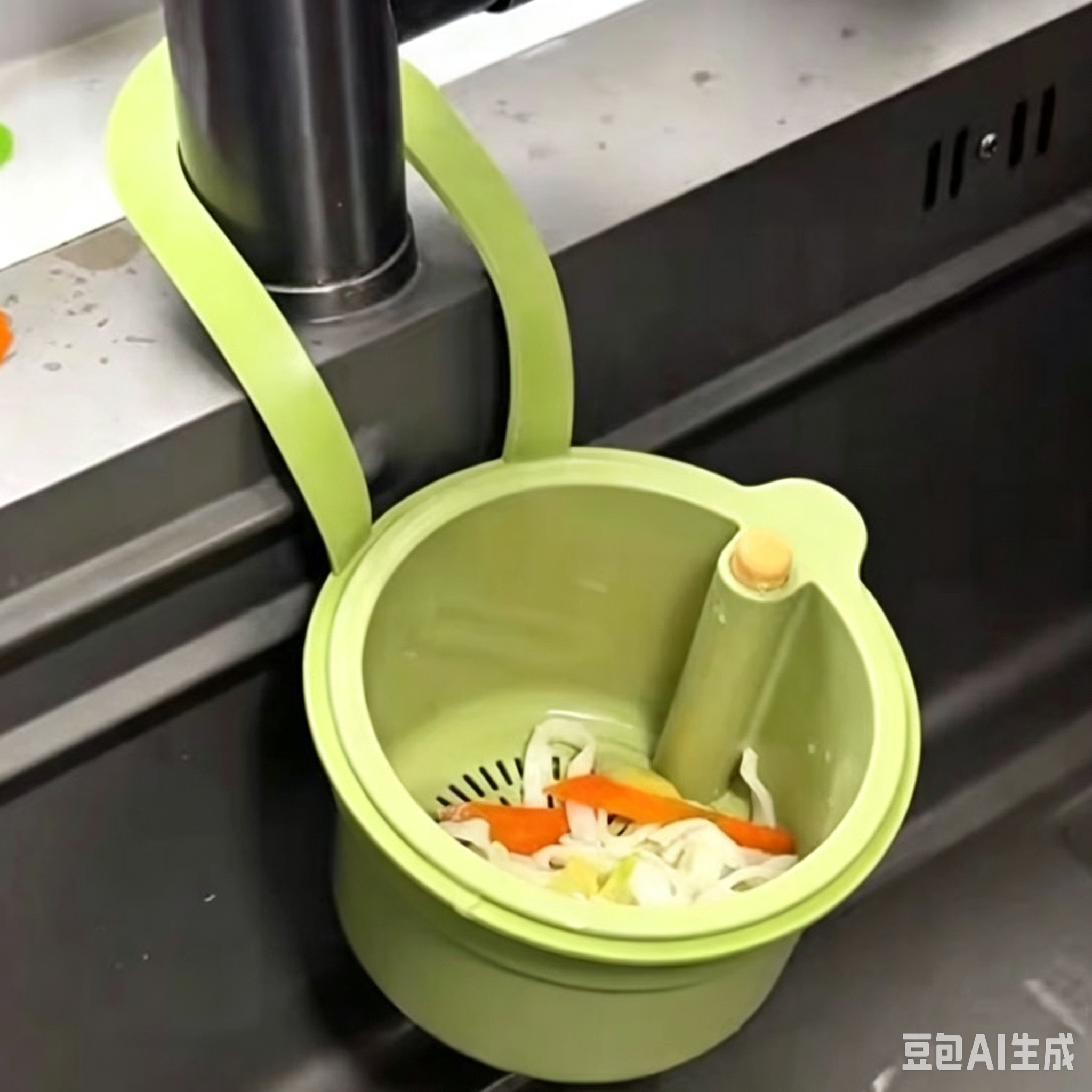 Muji colorful plastic-edge stainless steel draining basket, green hanging sink draining basket, colorful plastic-steel multi-purpose basin, silicone dish rack Application Scenario