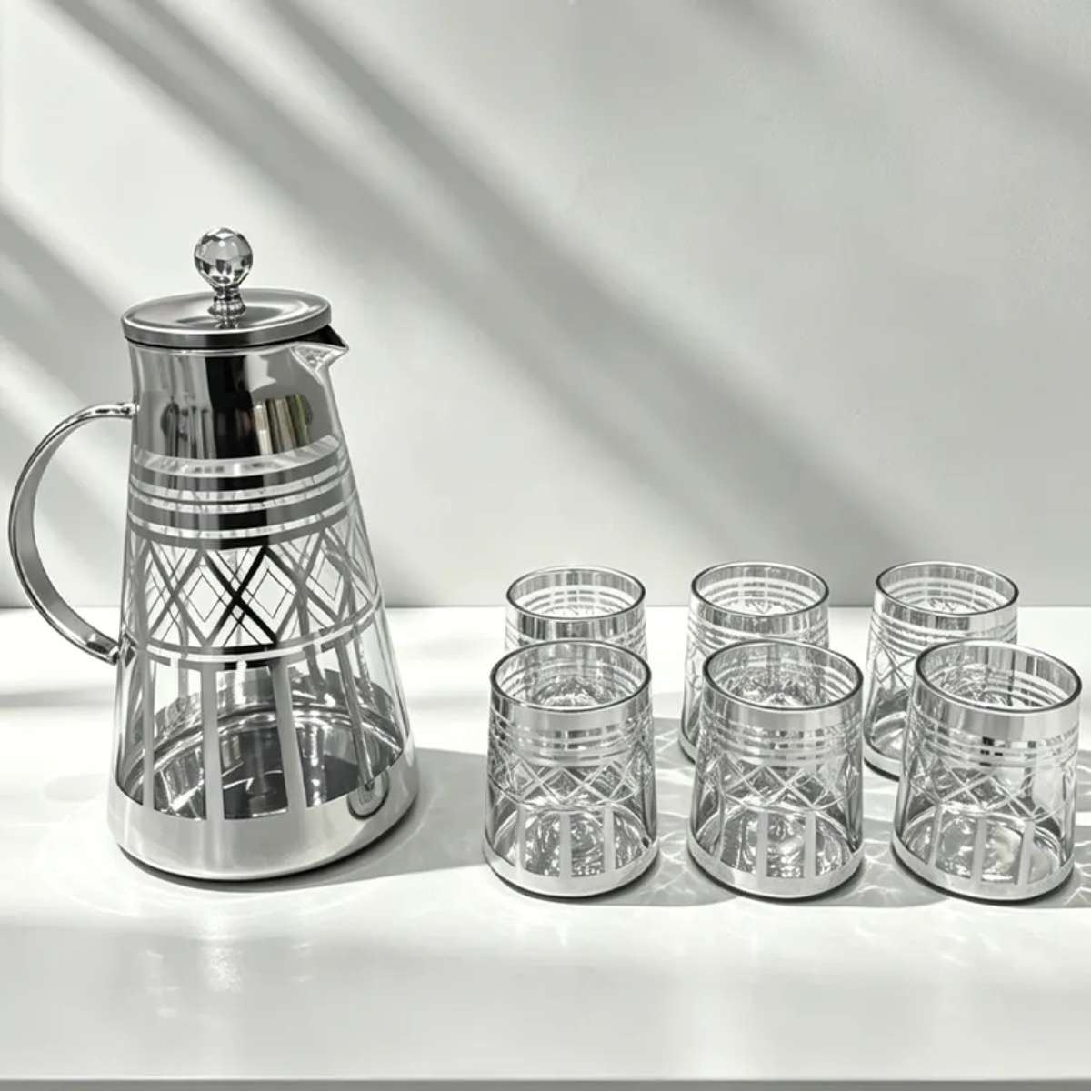 High-quality Middle Easter-style high borosilicate heat-resistant cold water glass water bottle custom logo glass tea and coffee pot set