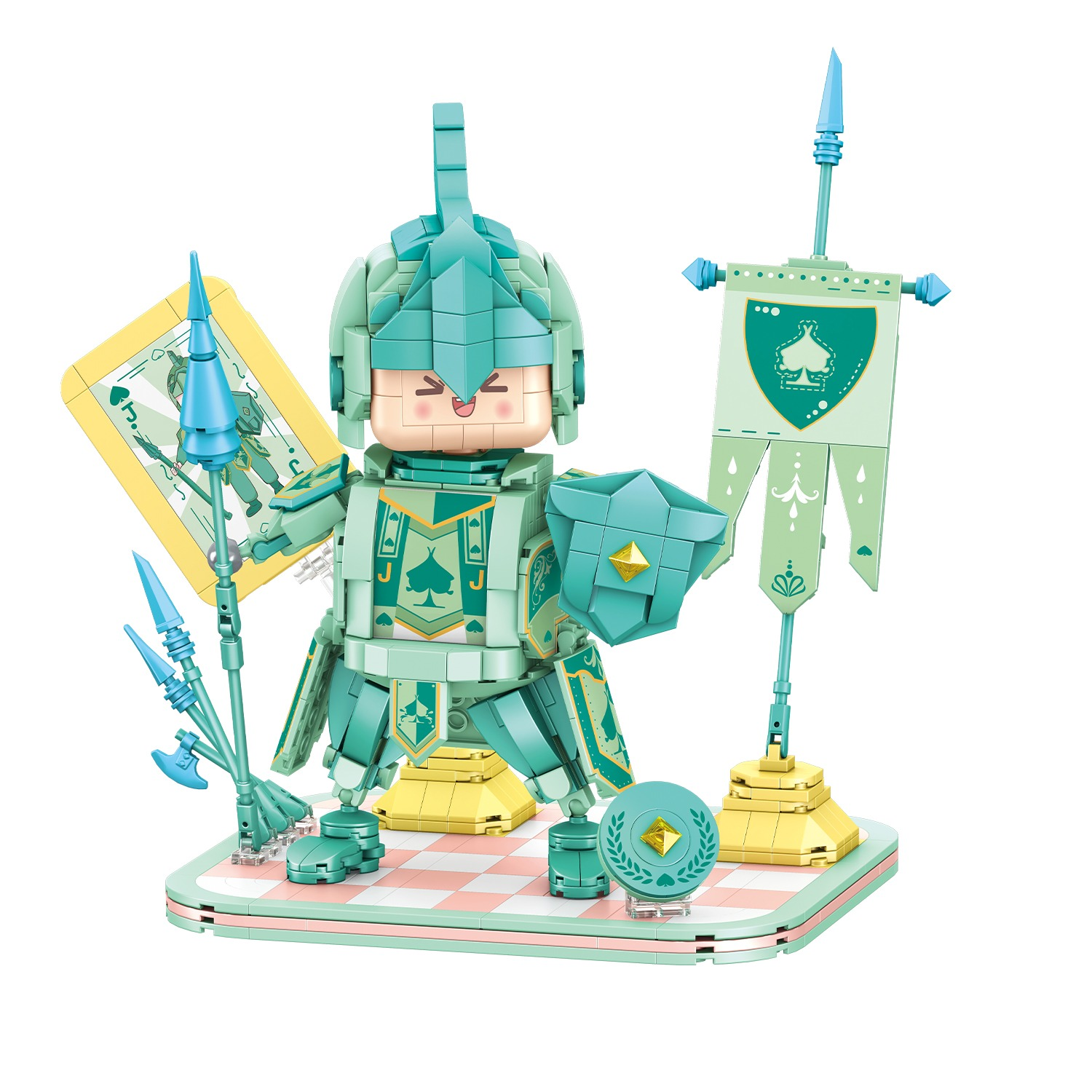 TL83506 Poker Card Series Samurai Knight Building Block Figurine Battle Flag Spear Shield Three-dimensional Scene Small particle Assembly building Block Desktop Atmosphere Decoration Gift Box