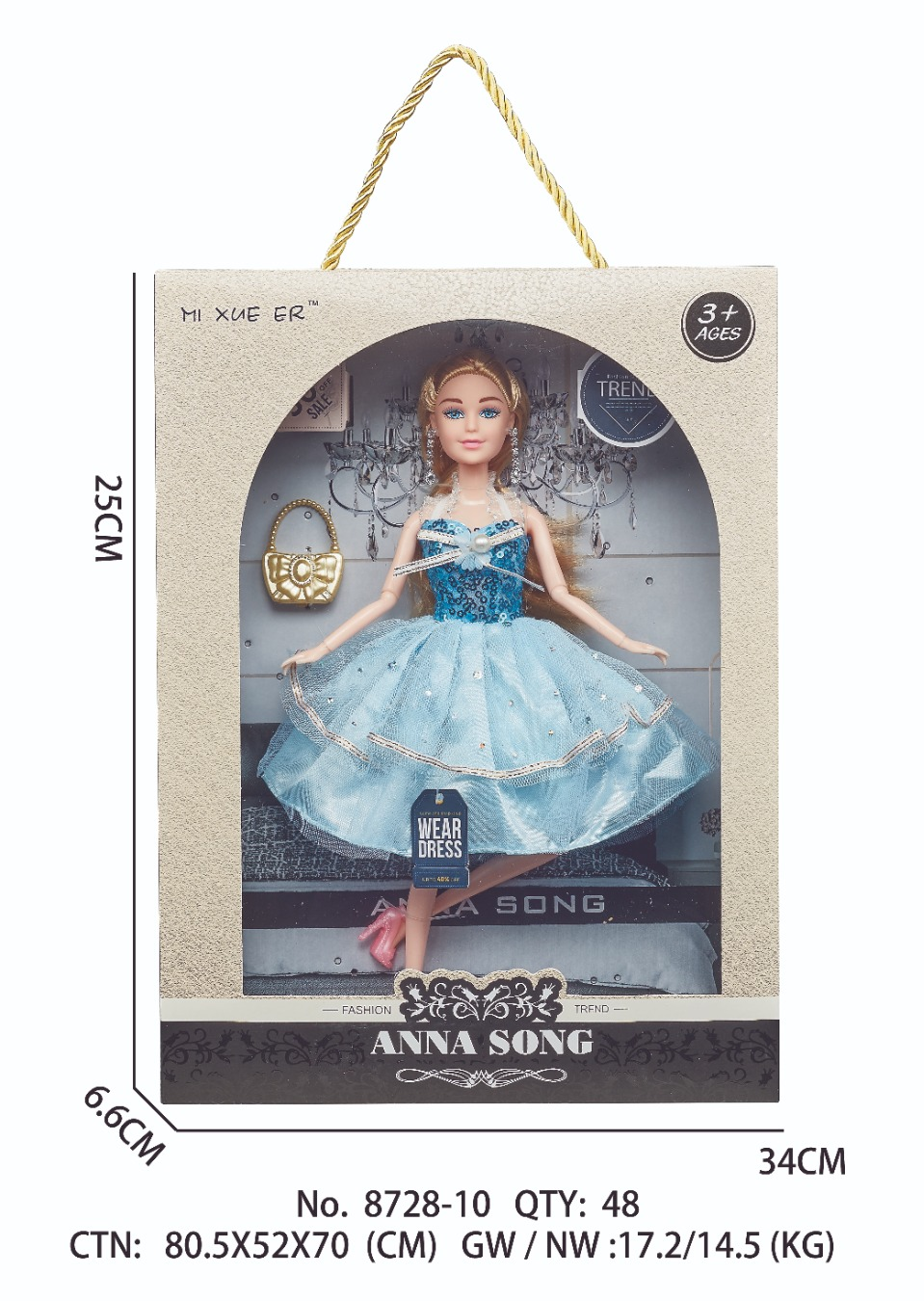 TK62470 Mikel Sequined blue puffy dress Princess doll, multi-joint movable doll, girl playing house, hand-held gift box toy Specification image