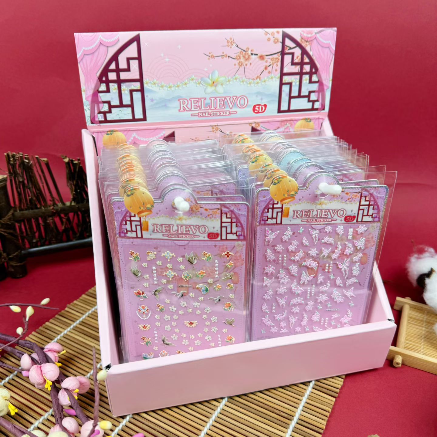 5D embossed nail stickers, ancient-style nail stickers with flowers, birds, cranes, nine-tailed foxes and fish, ancient-style embossed creative nail stickers
