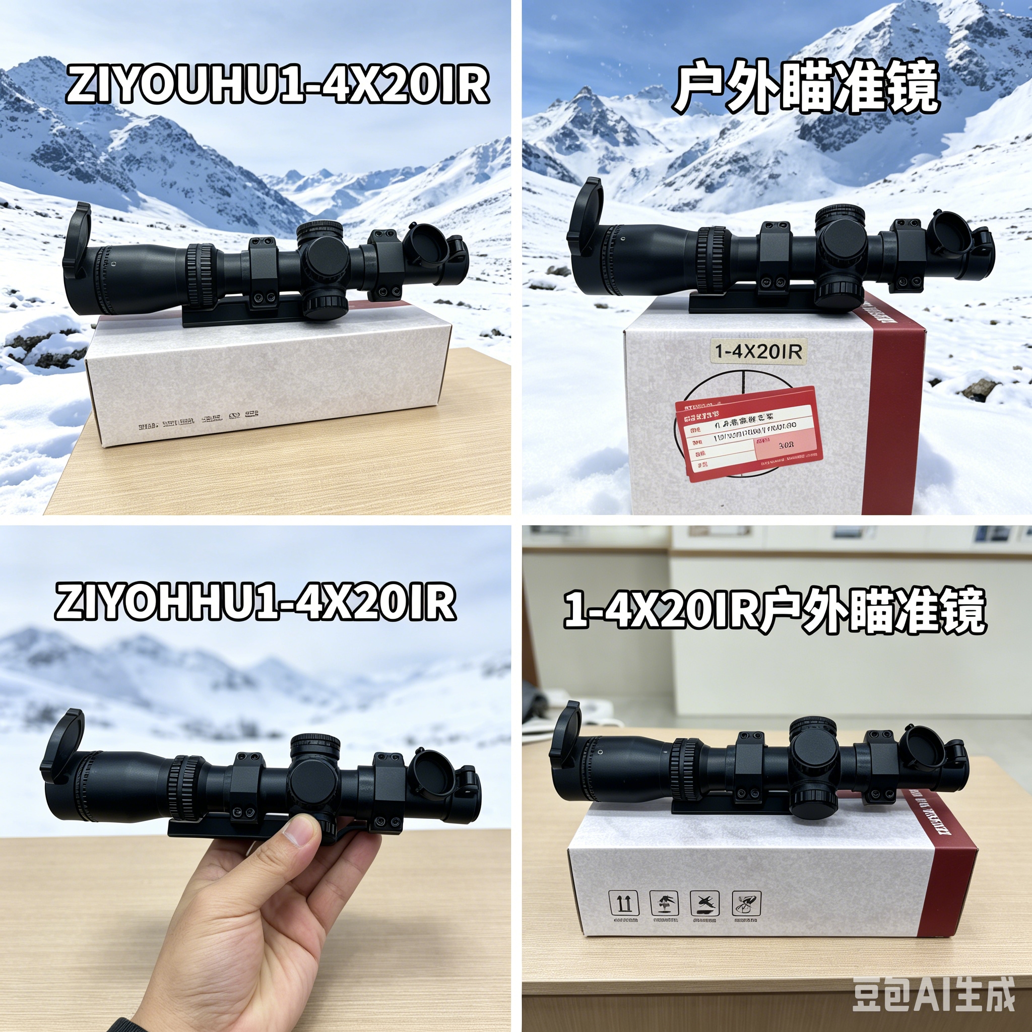 ZIYOHU黑色户外瞄准镜1-4X20IR弓箭儿童用可调旋钮护盖导轨安装详情7