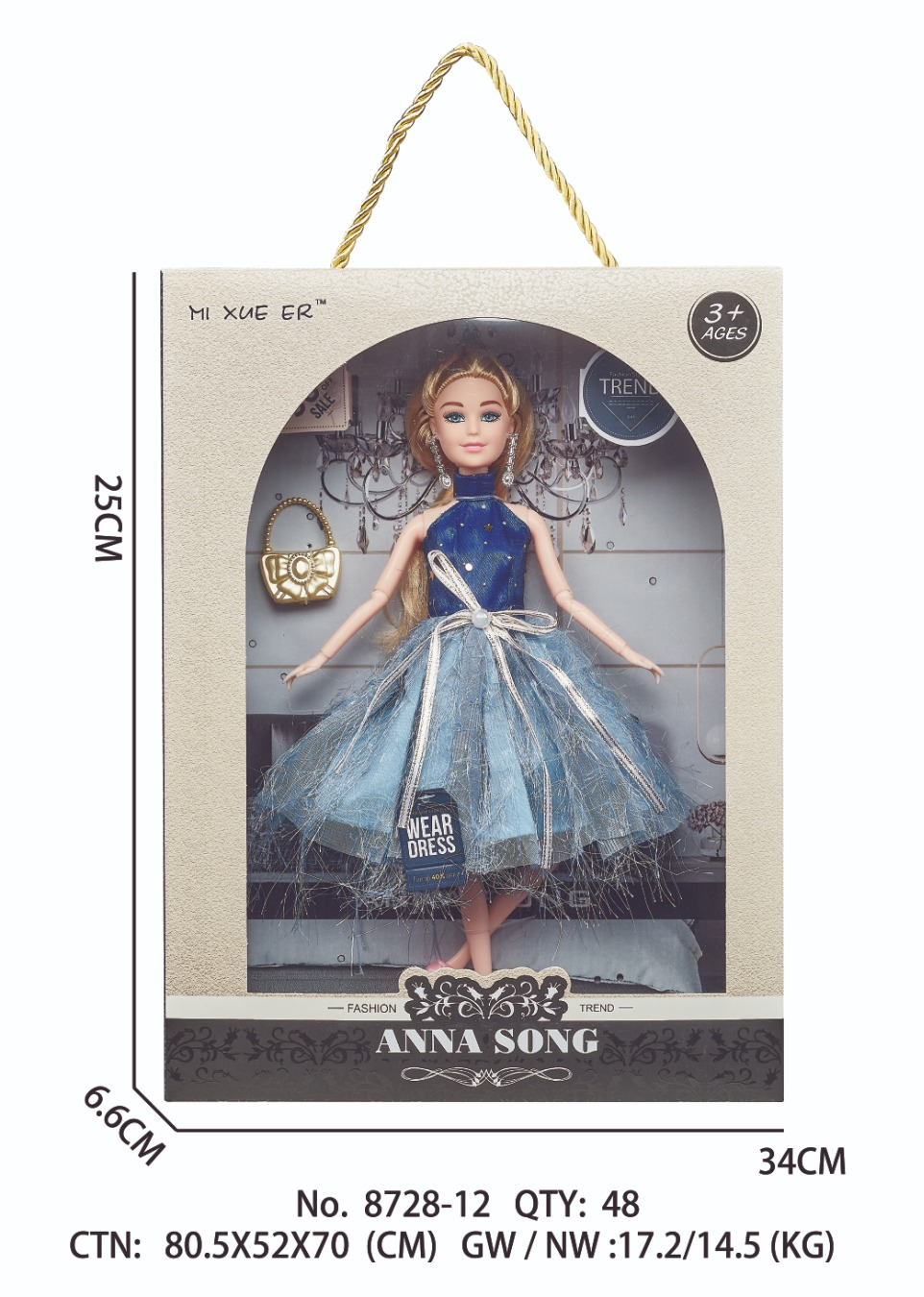 TK62472 Articulated fashion 芭芘娃娃 blue chiffon dress princess doll girls Play House toy gift set