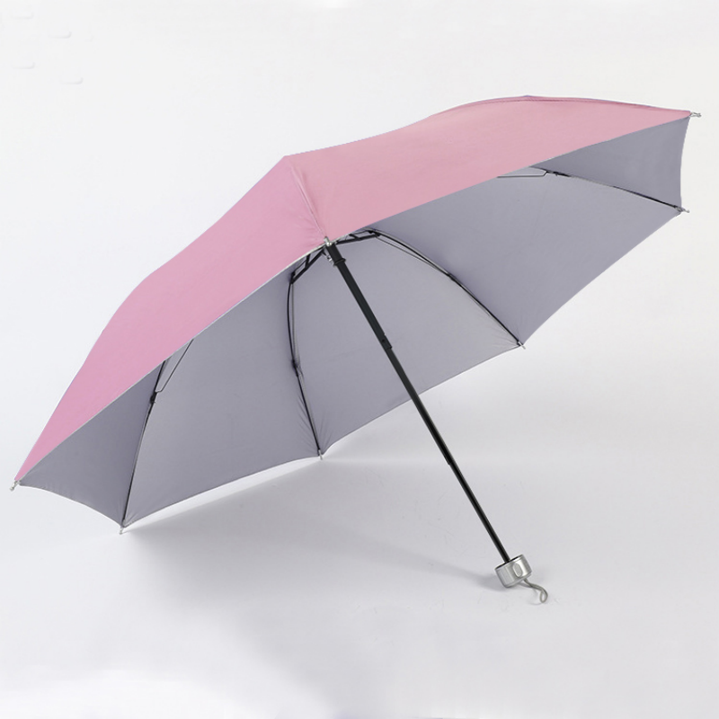 Hengdun 7-bone hand-opening silver rubber three-fold Sunshade Umbrella for women in solid color, simple and portable folding umbrella, thickened silver rubber coating, UPF50 + UV protection, student commuting mini portable affordable sun umbrella details Picture
