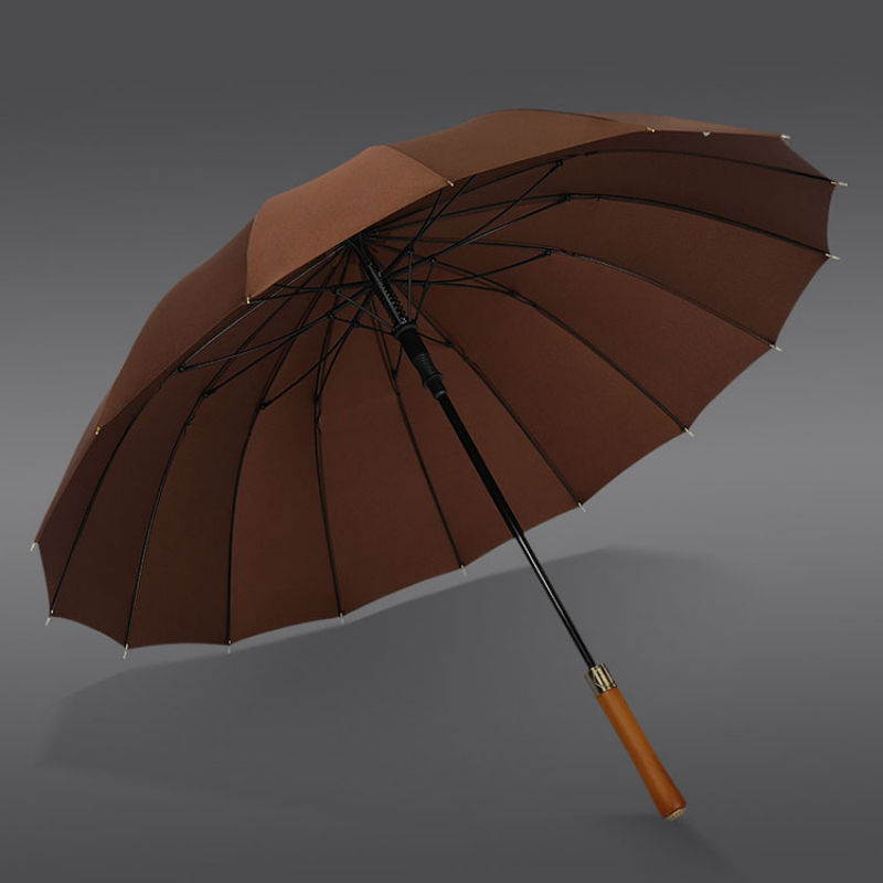 Hengdun Light Luxury solid wood handle 16-bone business long umbrella solid color simple straight pole umbrella, enlarged umbrella surface resistant to heavy rain, advertising gift umbrella, factory direct supply, customizable pattern logo, corporate souvenir Specification image