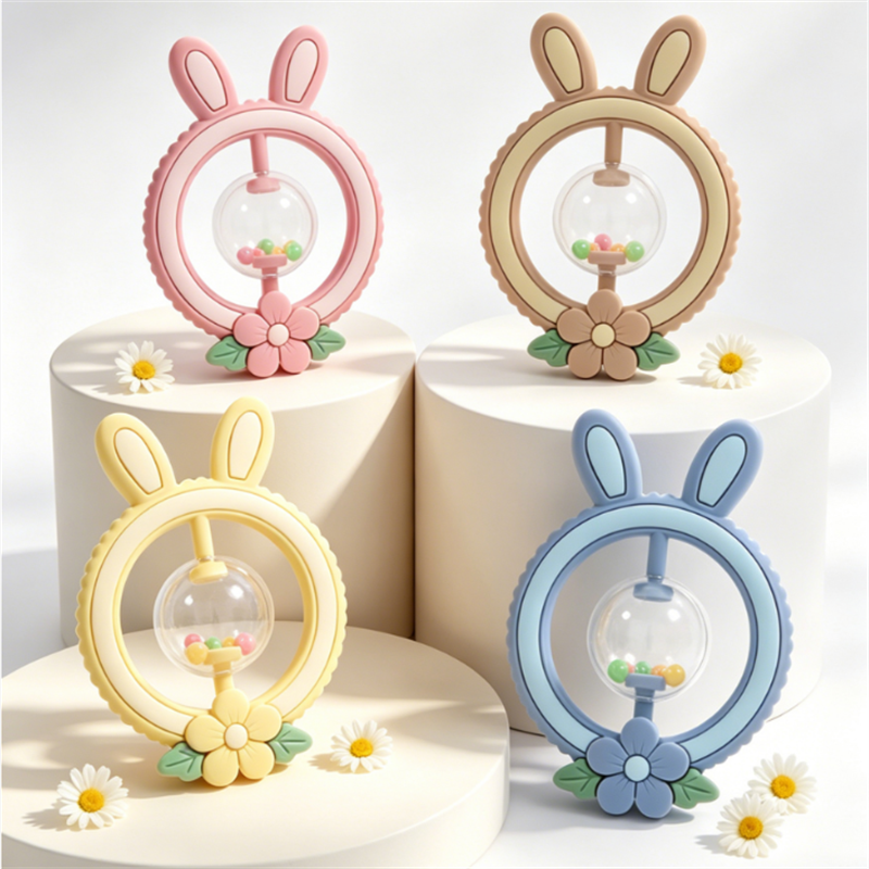 Fruit shell, colorful rabbit-shaped baby, rattle, rattle, wind chime, bite and play