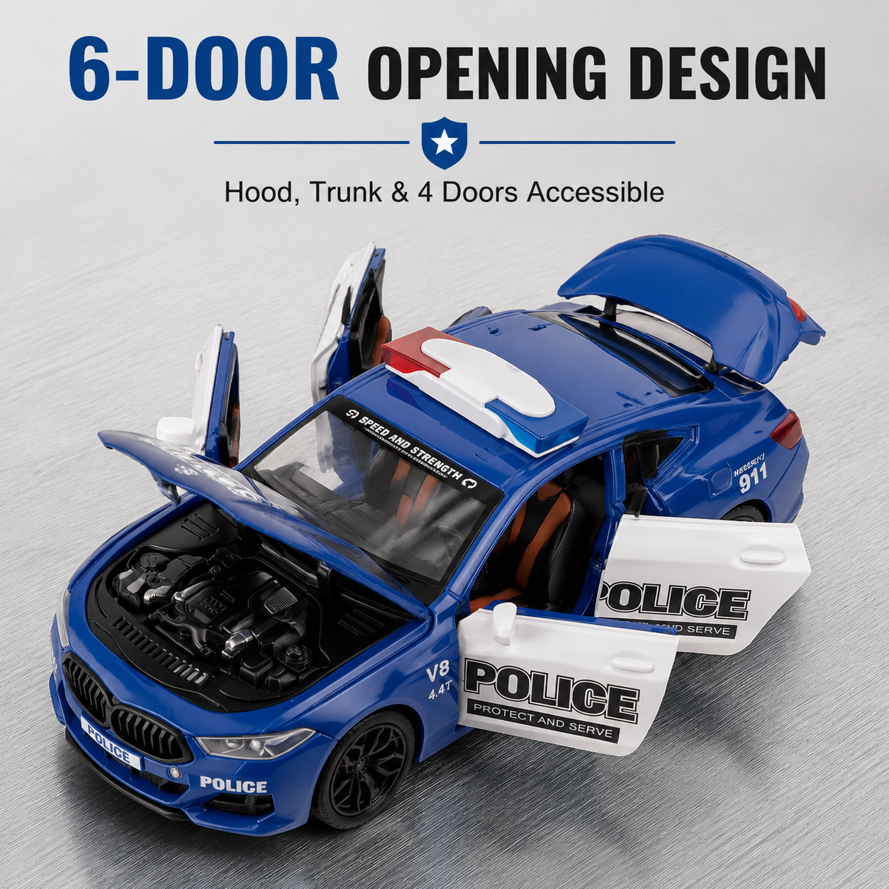 1:24 alloy car, American police car, four-door, Huili lighting, music, gift and collection Application Scenario