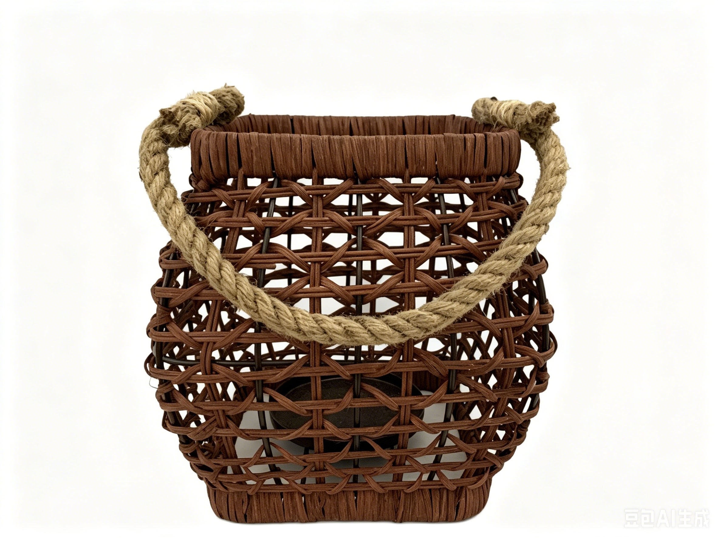 Dark brown natural white rattan woven hollowed-out candle wind lamp, outdoor camping lighting lampshade, indoor bedside table decorative night light, homestay style arrangement decorative small table lampshade, country style outdoor portable lampshade