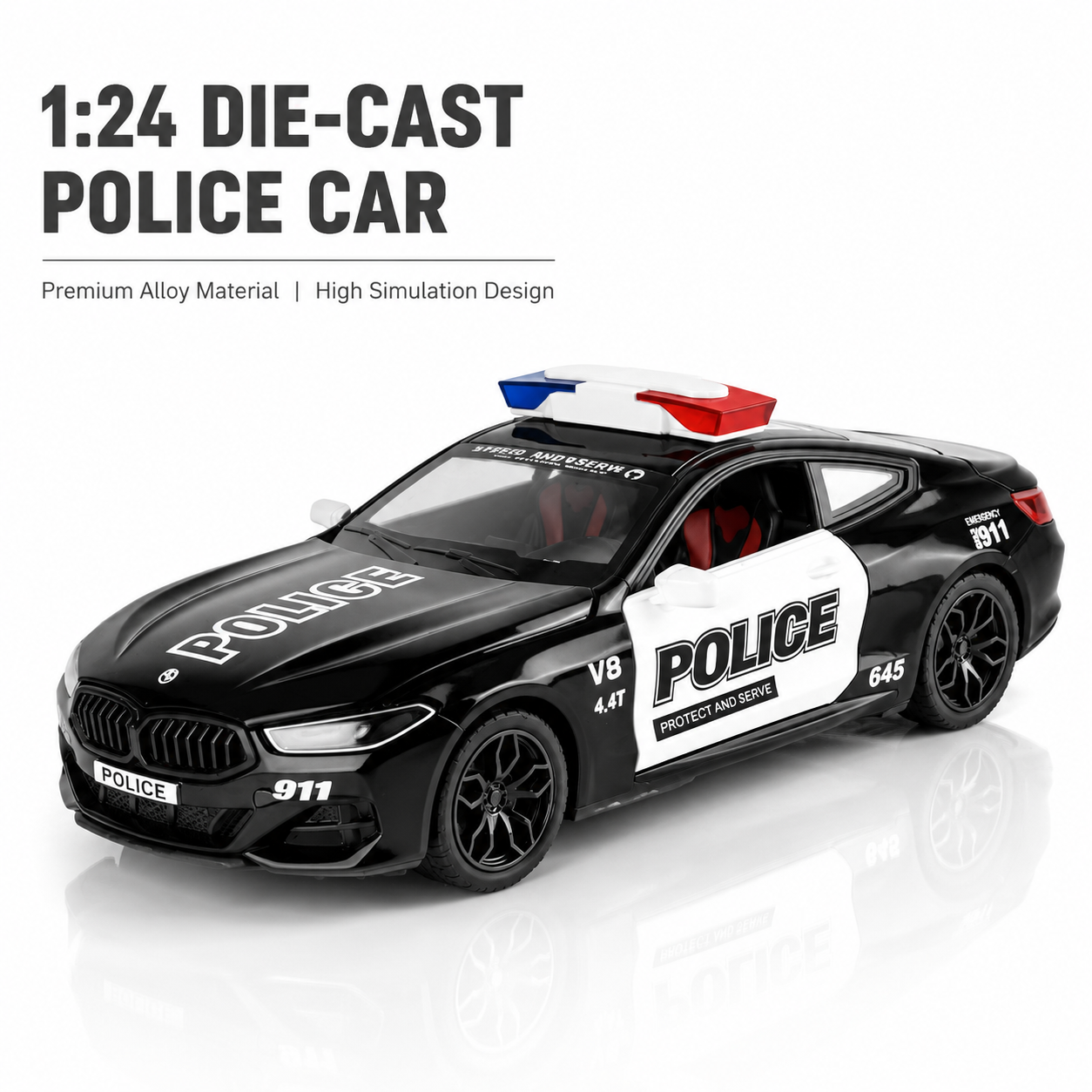 1:24 alloy car, American police car, four-door, Huili lighting, music, gift and collection