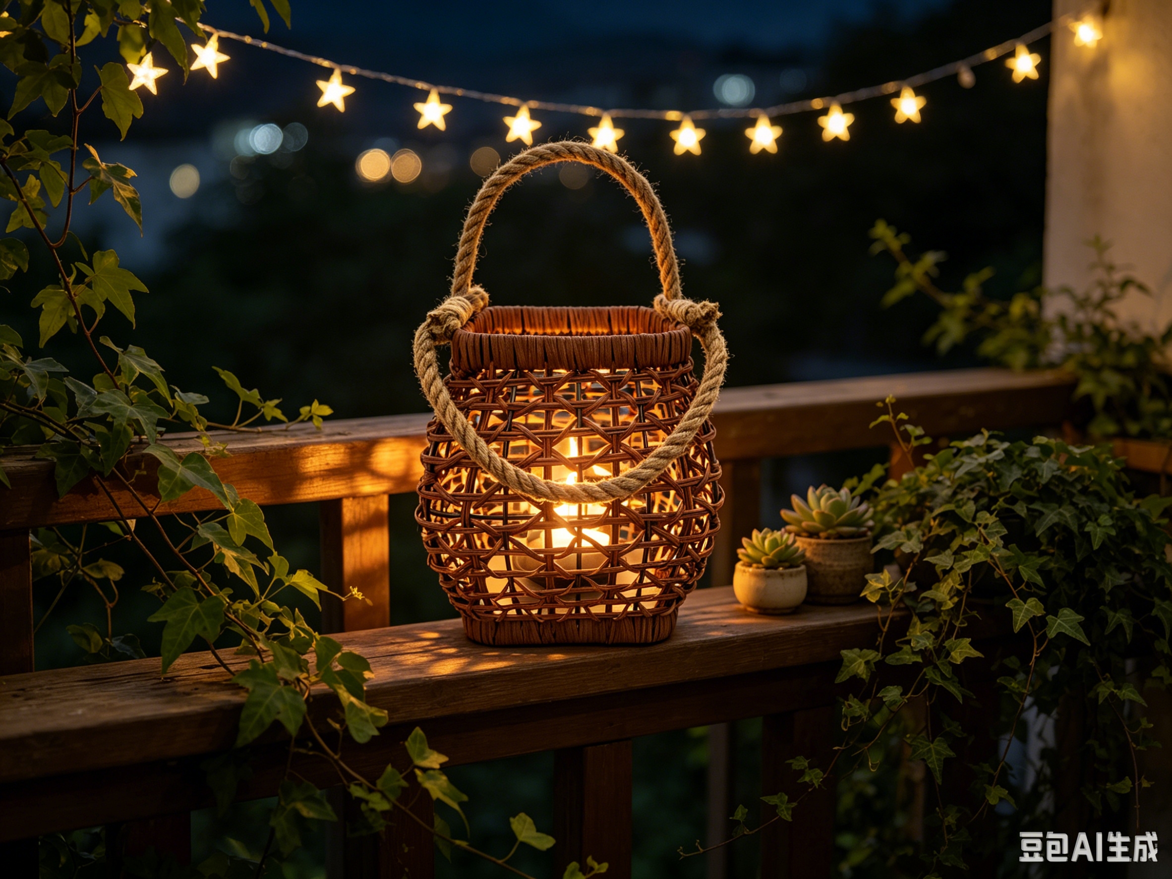 Dark brown natural white rattan woven hollowed-out candle wind lamp, outdoor camping lighting lampshade, indoor bedside table decorative night light, homestay style arrangement decorative small table lampshade, country style outdoor portable lampshade Item Picture