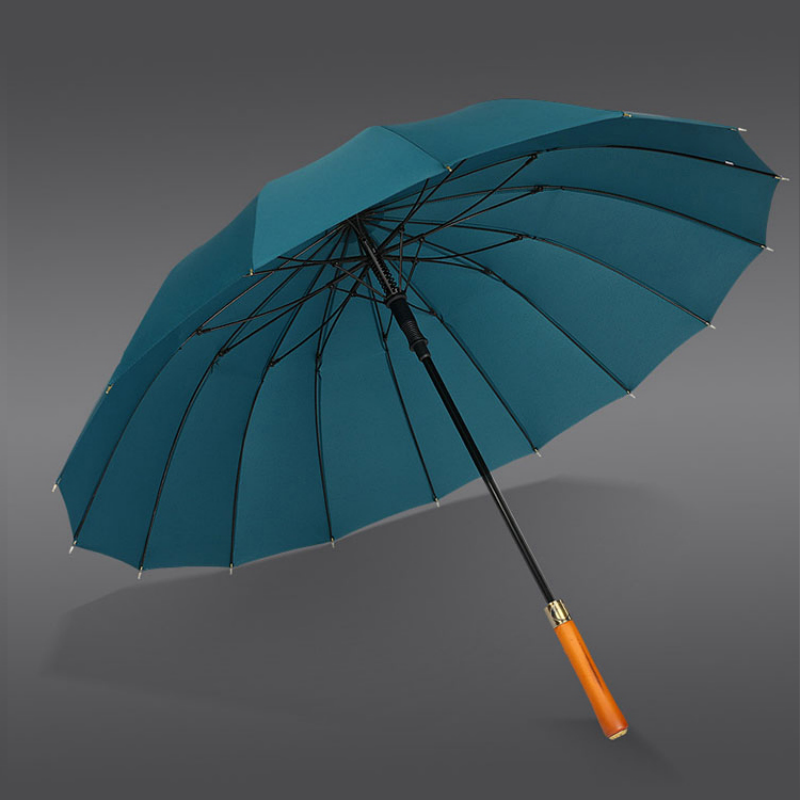Hengdun Light Luxury solid wood handle 16-bone business long umbrella solid color simple straight pole umbrella, enlarged umbrella surface resistant to heavy rain, advertising gift umbrella, factory direct supply, customizable pattern logo, corporate souvenir Application Scenario