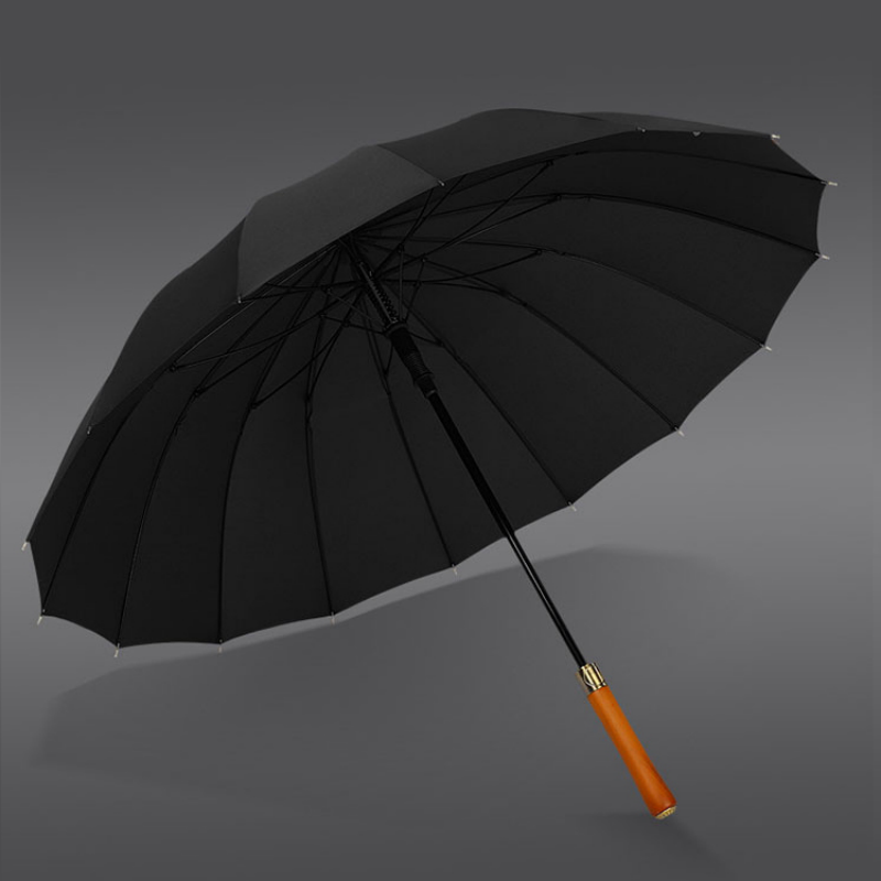 Hengdun Light Luxury solid wood handle 16-bone business long umbrella solid color simple straight pole umbrella, enlarged umbrella surface resistant to heavy rain, advertising gift umbrella, factory direct supply, customizable pattern logo, corporate souvenir Item Picture