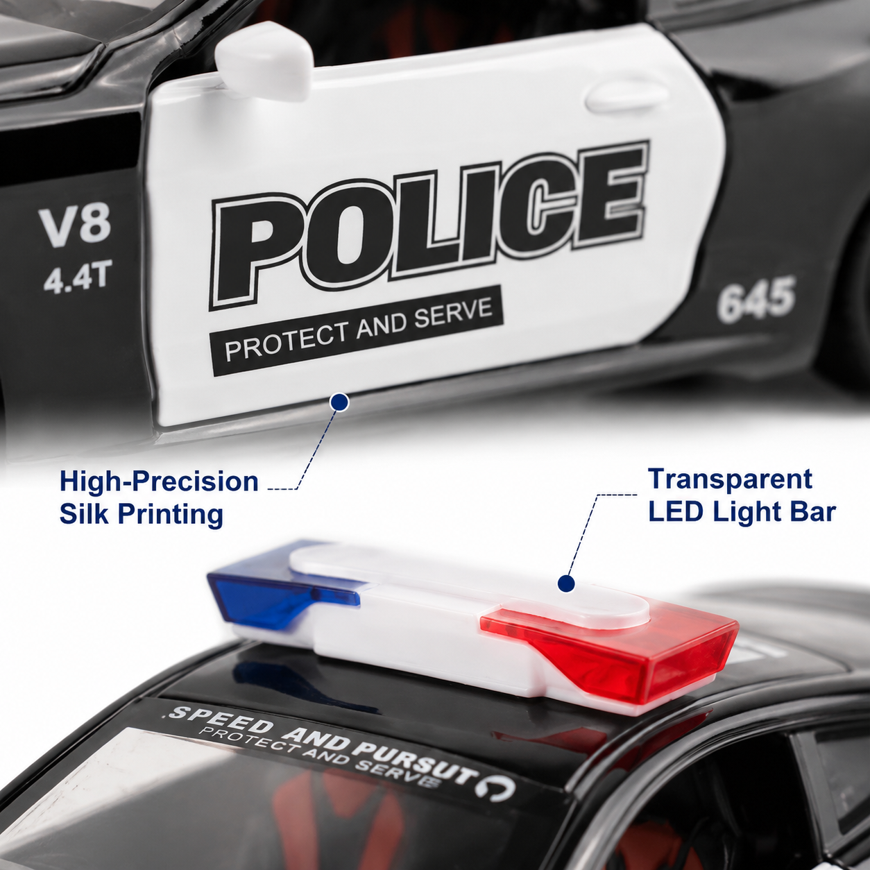 1:24 alloy car, American police car, four-door, Huili lighting, music, gift and collection Specification image